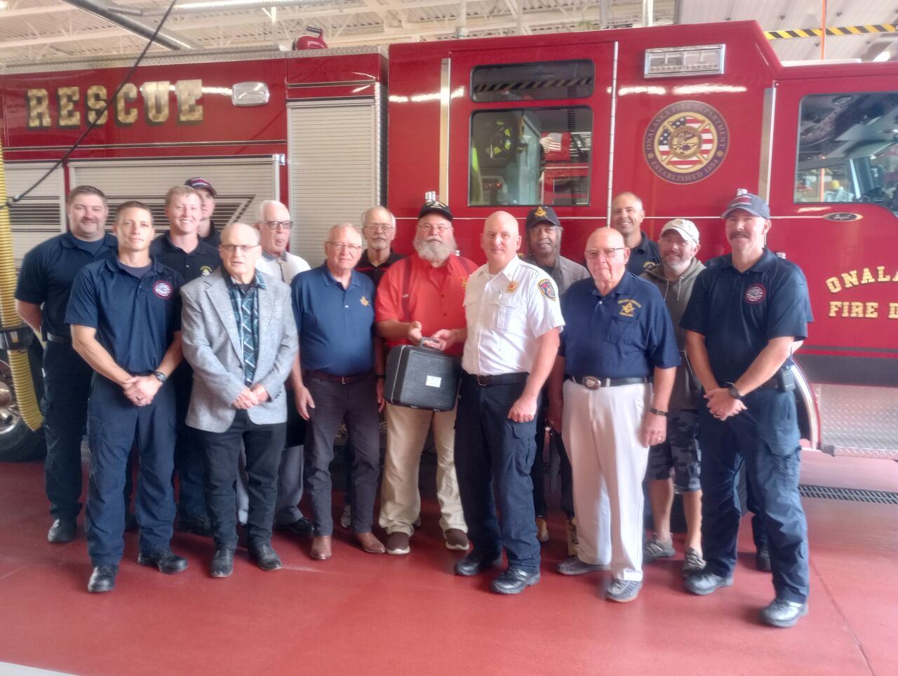 Local Masonic Lodge members donate new equipment to the Onalaska Fire Department